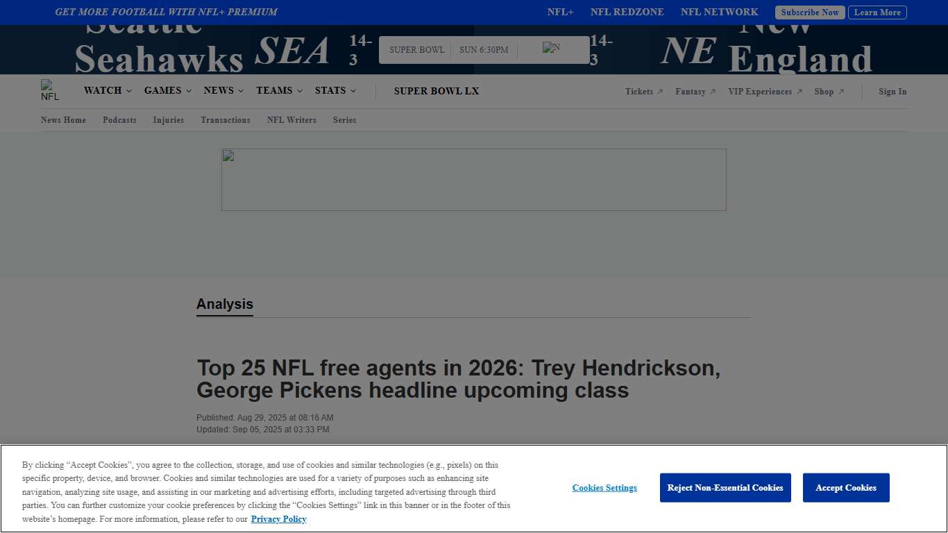 Top 25 NFL free agents in 2026: Trey Hendrickson, George Pickens headline upcoming class